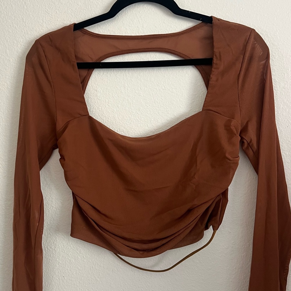 Princess Polly Open-Back Long Sleeve Top | Rust Brown | Size US 12